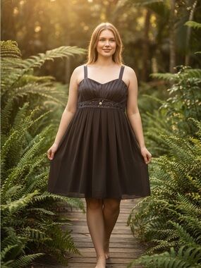 R&M Richards Olive Embellished Pleated Bodice Party Dress